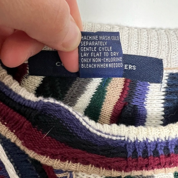 Cotton Traders Blue and Green Crewneck Sweater with Textured Stripes - Picture 5 of 6